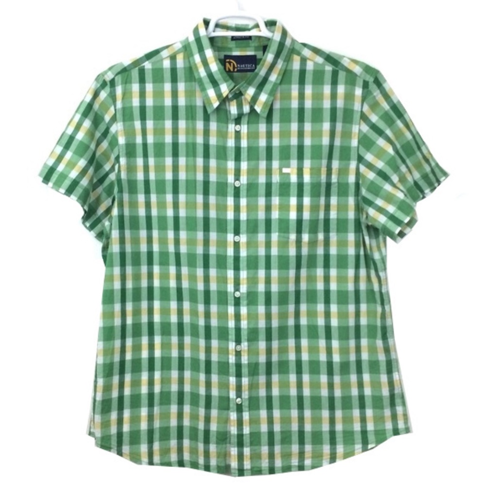 Nautica 90s Vintage Green Yellow Plaid Shirt